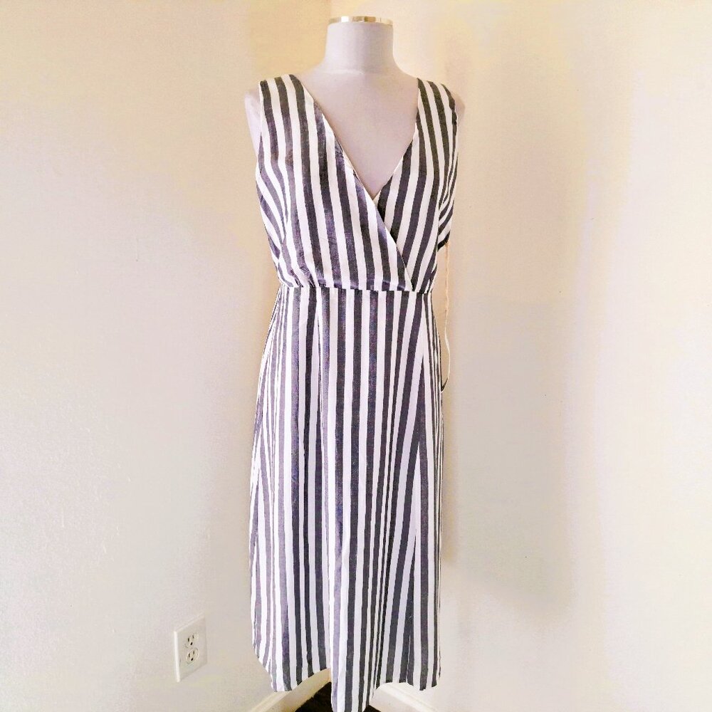 Lumiere Women Sundress Backless Stripes Gray/White Size L